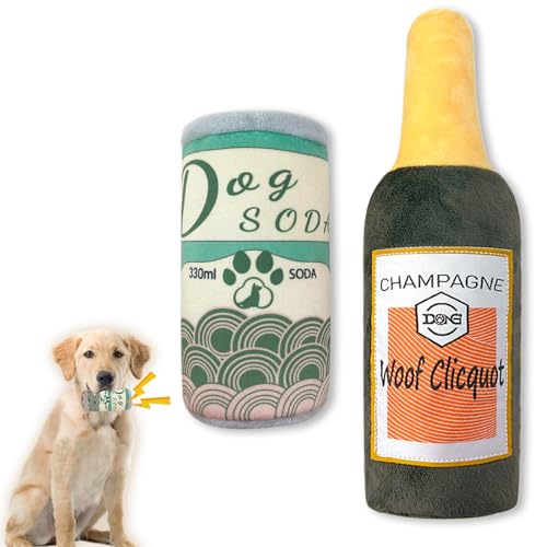 Duuclume Quietschendes Plüschspielzeug-Set für Hunde, lustiges Kauspielzeug für Hunde, Bier- und Weinflaschenform, interaktives Wasserflasche, quietschendes Spielzeug, Welpen, Geburtstagsgeschenk für von Duuclume