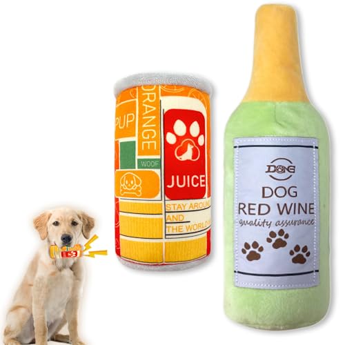 Duuclume Quietschendes Plüschspielzeug-Set für Hunde, lustiges Kauspielzeug für Hunde, Bier- und Weinflaschenform, interaktives Wasserflasche, quietschendes Spielzeug, Welpen, Geburtstagsgeschenk für von Duuclume