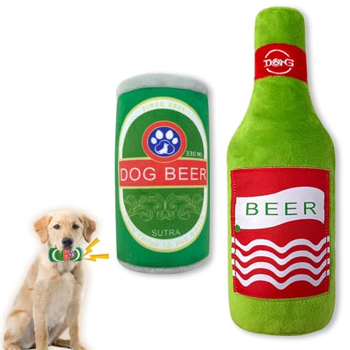 Duuclume Quietschendes Plüschspielzeug-Set für Hunde, lustiges Kauspielzeug für Hunde, Bier- und Weinflaschenform, interaktives Wasserflasche, quietschendes Spielzeug, Welpen, Geburtstagsgeschenk für von Duuclume