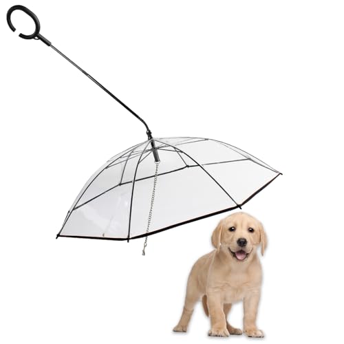 Duuclume Regenschirm für Hunde mit Leine, regenfest, schneefest, Haustier-Regenschirm mit Kettenleine und extra langem Griff für regnerische Tage, verstellbarer, faltbarer Regenschirm für Hunde von Duuclume