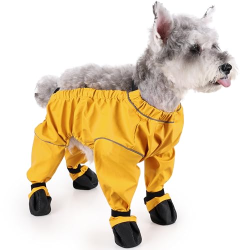 Duuclume Strapsstiefel für Hunde, Verstellbare Hundestiefel-Leggings mit Riemen, Atmungsaktiv Bequem Weiche Sohle Rutschfeste Hundestiefel für Mittelgroße Kleine Hunde Outdoor (Gelb, S) von Duuclume