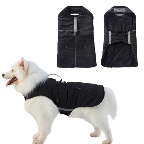 Duuclume Warmer Hundemantel im Winter, winddichter Rollkragenpullover mit Polarfleecefutter, für kaltes Wetter, Hunde-Schneeanzug mit reflektierenden Streifen und verstellbarem Hüftgurt für kleine, von Duuclume