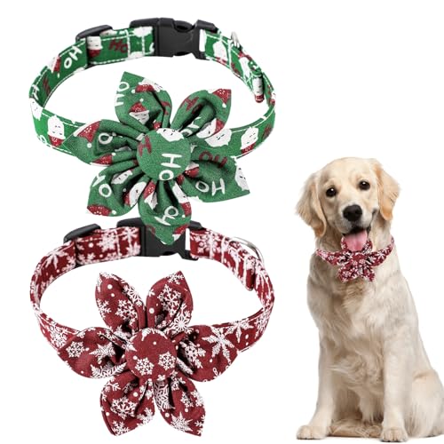 Duuclume Weihnachts-Hundehalsband mit Fliege, Rot und Grün, verstellbar, Weihnachtsmann-Schneeflocke, mit abnehmbarer Fliege, Weihnachtshalsbänder für kleine, mittelgroße und große Hunde, Haustiere, von Duuclume