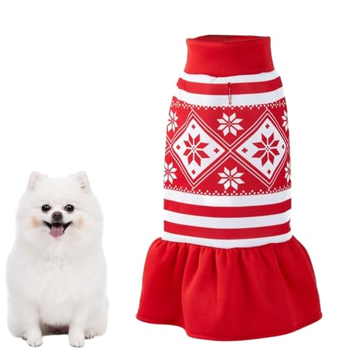 Duvcoywae Kätzchen-Weihnachtskleider,Weihnachtshundekostüme,Warme Winterkleidung für Hunde - Blumenbedruckter Winter-Festivalrock Medium Cat Nighttime Wear von Duvcoywae