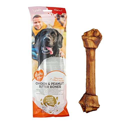 Chew! Hühnerknochen und Erdnussbutter L – 25 cm – 1 Stück/160 g, leckeres Kauspielzeug ohne Rindsleder, ohne Zuckerzusatz, ideal als Snack oder Belohnung für Hunde von Duvoplus