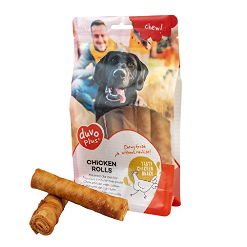 duvoplus Chew! Rolls mit Huhn M – 12 cm – 5 Stück/330 g, leckeres Kauspielzeug ohne Rindsleder, ohne Zuckerzusatz, ideal als Snack oder Belohnung für Hunde von Duvoplus