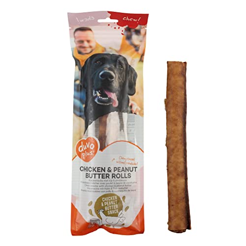 Chew! Rolls mit Huhn und Erdnussbutter, L – 25 cm – 2 Stück/290 g, leckeres Kauspielzeug ohne Rindsleder, ohne Zuckerzusatz, ideal als Snack oder Belohnung für Hunde von Duvo+