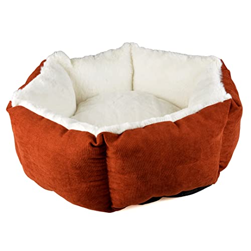 Duvoplus, Hundebett Hexa Velvet Copper L – 80 x 80 x 28 cm, Rot/Weiß, umweltfreundlich, Füllung 100% recycelt, Rutschfester Boden, bequemer und Warmer Schlafplatz für Hunde von Duvoplus