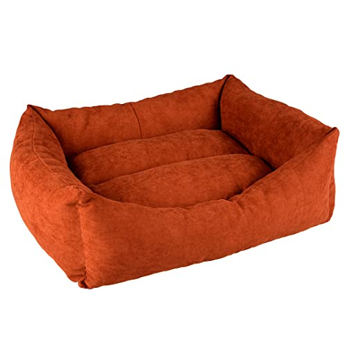 Duvoplus, Rechteckiges Hundebett, Velvet Copper L – 83 x 65 x 22 cm, rot, umweltfreundlich, Füllung 100% recycelt, Rutschfester Boden, bequemer und Warmer Schlafplatz für Hunde von Duvoplus