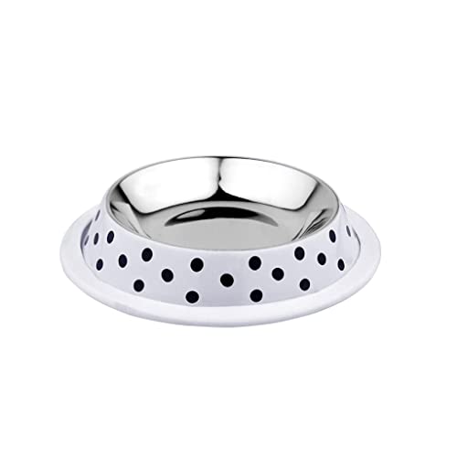 duvoplus, Deco Fix Dots Futternapf, 1000 ml – L – 25,8 x 25,8 x 5,1 cm, weiß, rostfrei, mit rutschfestem Gummirand, moderner Druck mit kleinen Kugeln, für Hunde und Katzen von Duvoplus