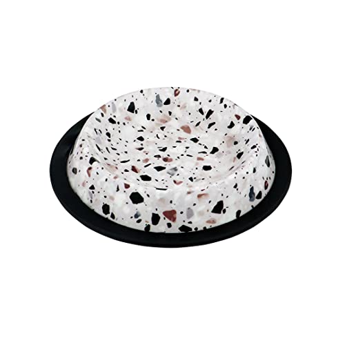 duvoplus, Deco Fix Terrazzo Look Futternapf, 2100 ml – XL – 32,3 x 32,3 x 6,1 cm, weiß, rostfrei, mit rutschfestem Gummirand, moderner Druck, Terrazzo-Optik, für Hunde und Katzen von Duvoplus