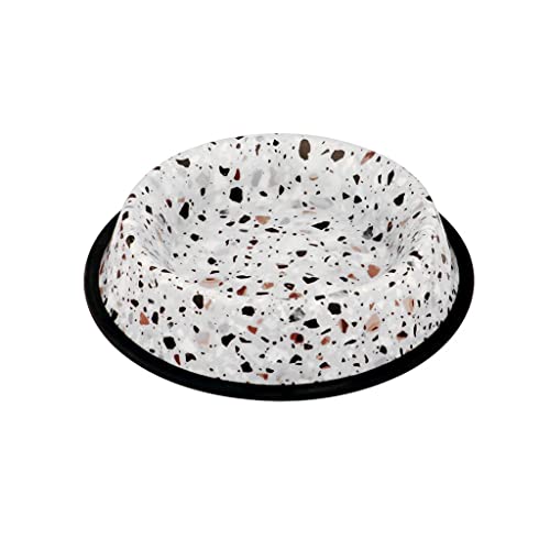 duvoplus, Deco Fix Terrazzo Look Futternapf, 460 ml, Größe S, 21 x 21 x 4,2 cm, weiß, rostfrei, mit rutschfestem Gummirand, moderner Druck, Terrazzo-Optik, für Hunde und Katzen von Duvoplus