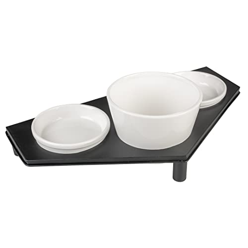 duvoplus, Dinner Set Stone UP Dreieck 200 ml – 41,8 x 21,8 cm weiß/schwarz, Ständer aus Stahl, glasierte Keramik, für Nassfutter, Trockenfutter und Wasser, spülmaschinenfest von Duvoplus