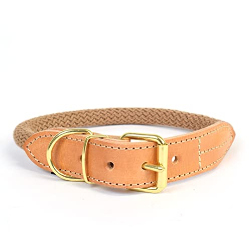 duvoplus, Halsband aus robustem und weichem Nylon mit Leder-Finish GA Me Explor Forest, Größe M – 41 – 49 cm/14 mm, Farbe Taupe, für Hunde, ideal für Spaziergänge und abenteuerliche Expeditionen von Duvoplus