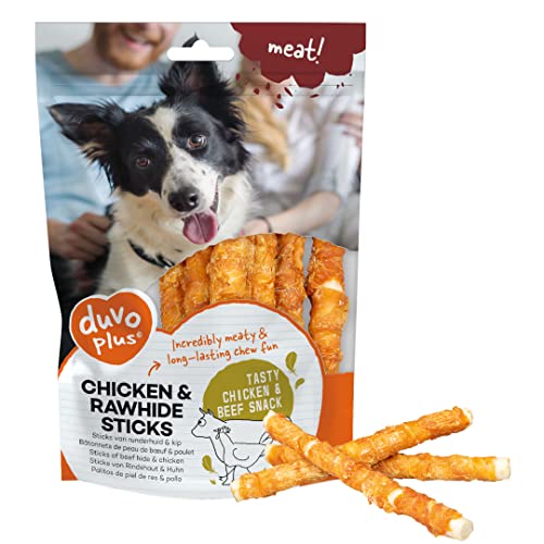 duvoplus, Meat! Rinderhaut & Huhn Sticks, 12,5 cm – ± 9st, Pflege und Stärkung der Zähne, ohne Getreide und Gluten, ideal für allergische oder unverträgliche Hunde, ohne Zuckerzusatz von Duvoplus