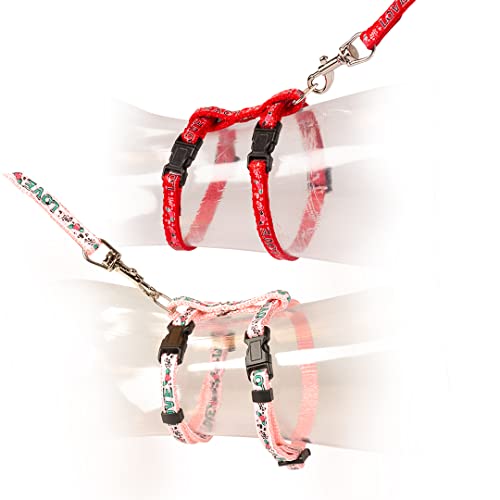 duvoplus, Set Spaziergang Kätzchen Love 15-25cm / 8mm-125cm rot/rosa, bequem und anpassbar an die Größe Ihrer Katze, einfach zu bedienen, Outdoor-Qualität, Leine + Halsband von Duvoplus