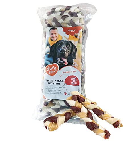 duvoplus Chew! Twist `n Roll Twisters Rindfleisch, 1400 g – 12,5 cm – S – 50 st, köstlicher Snack auf Basis von Fleisch und Rindfleisch, Kombi-Snack, ohne Zuckerzusatz, geringer Fettgehalt von Duvoplus