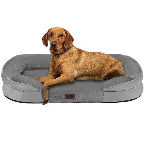 Dwanton Orthopädisches Hundebett für extra große Hunde, wasserdichtes Hundesofa mit Eierschaum-Unterstützung, waschbares Haustierbett mit vierseitigem Nackenrollenkissen, mit abnehmbarem Bezug und von Dwanton