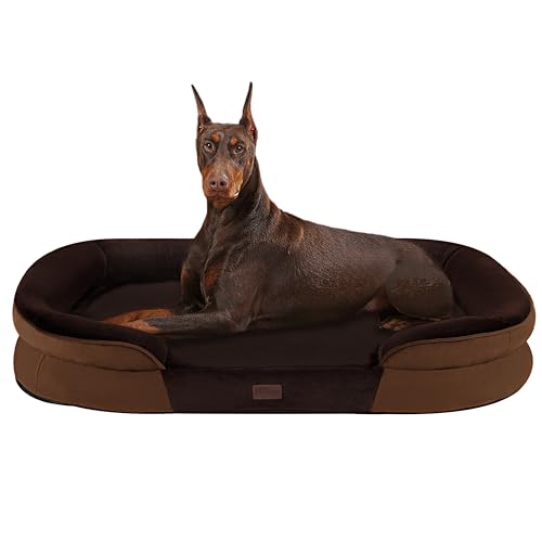 Dwanton Orthopädisches Hundebett für extra große Hunde, wasserdichtes Hundesofa mit Eierschaum-Unterstützung, waschbares Haustierbett mit vierseitigem Nackenrollenkissen, mit abnehmbarem Bezug und von Dwanton