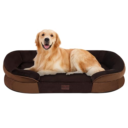 Dwanton Orthopädisches Hundebett für große Hunde, wasserdichtes Hundesofa mit Eierschaum-Unterstützung, waschbares Haustierbett mit vierseitigem Nackenrollenkissen, mit abnehmbarem Bezug & von Dwanton