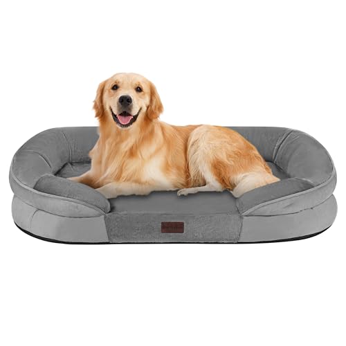 Dwanton Orthopädisches Hundebett für große Hunde, wasserdichtes Hundesofa mit Eierschaum-Unterstützung, waschbares Haustierbett mit vierseitigem Nackenrollenkissen, mit abnehmbarem Bezug und von Dwanton