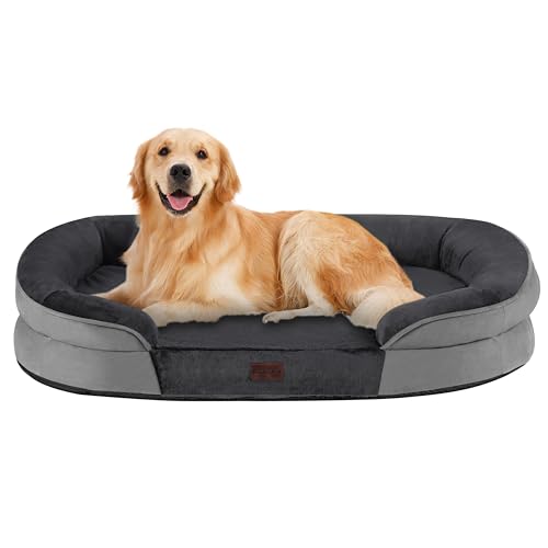 Dwanton Orthopädisches Hundebett für große Hunde, wasserdichtes Hundesofa mit Eierschaum-Unterstützung, waschbares Haustierbett mit vierseitigem Nackenrollenkissen, mit abnehmbarem Bezug und von Dwanton