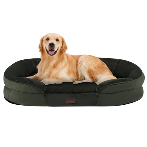 Dwanton Orthopädisches Hundebett für große Hunde, wasserdichtes Hundesofa mit Eierschaum-Unterstützung, waschbares Haustierbett mit vierseitigem Nackenrollenkissen, mit abnehmbarem Bezug & von Dwanton