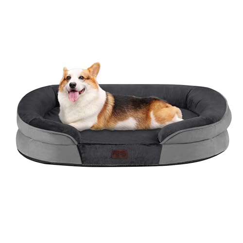 Dwanton Orthopädisches Hundebett für mittelgroße Hunde, wasserdichtes Hundesofa mit Eierschaum-Unterstützung, waschbares Haustierbett mit vierseitigem Nackenrollenkissen, mit abnehmbarem Bezug und von Dwanton