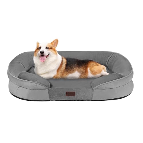 Dwanton Orthopädisches Hundebett für mittelgroße Hunde, wasserdichtes Hundesofa mit Eierschaum-Unterstützung, waschbares Haustierbett mit vierseitigem Nackenrollenkissen, mit abnehmbarem Bezug und von Dwanton