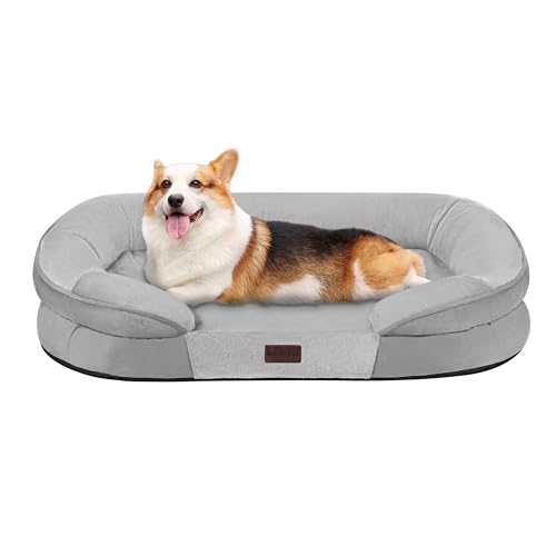 Dwanton Orthopädisches Hundebett für mittelgroße Hunde, wasserdichtes Hundesofa mit Eierschaum-Unterstützung, waschbares Haustierbett mit vierseitigem Nackenrollenkissen, mit abnehmbarem Bezug und von Dwanton