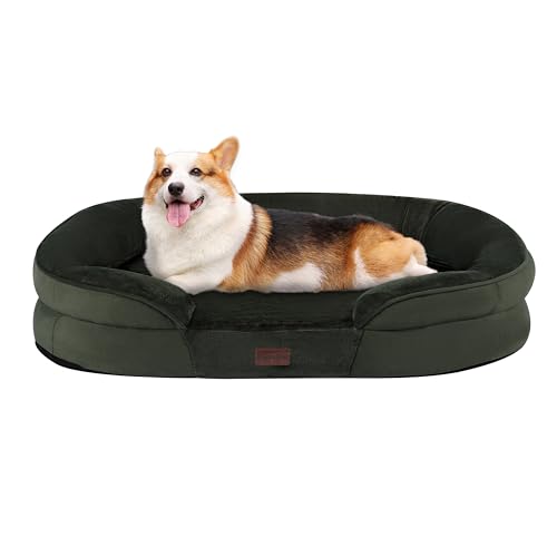 Dwanton Orthopädisches Hundebett für mittelgroße Hunde, wasserdichtes Hundesofa mit Eierschaum-Unterstützung, waschbares Haustierbett mit vierseitigem Nackenrollenkissen, mit abnehmbarem Bezug & von Dwanton