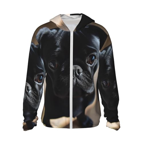 Black Pug Hunde-Kapuzenjacke mit Kapuze, durchgehender Reißverschluss, langärmelig, mit Taschen, für draußen, Schwarz, Größe L von Dwrepo