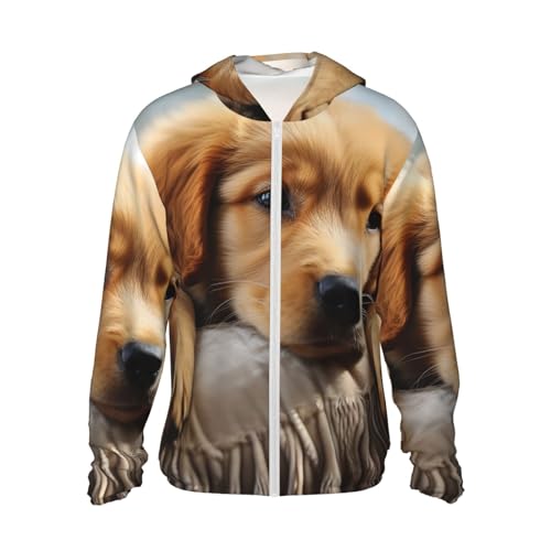 Lazy Dog Puppy Print Sonnenschutz Hoodie Jacke durchgehender Reißverschluss Langarm Sonnenshirt mit Taschen für Outdoor, Schwarz, Größe 3XL von Dwrepo