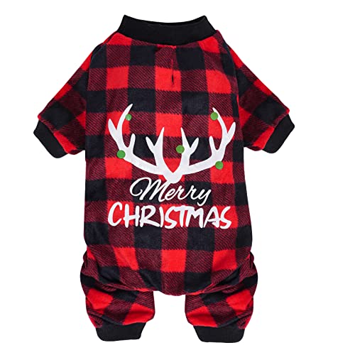 Dxhycc Haustier Weihnachten Pyjama Rot Schwarz Kariert Hund Pyjama Haustier Hund Fleece Overall Weich Warm Hund Weihnachten Jammies Katze Hund Pullover, S von Dxhycc