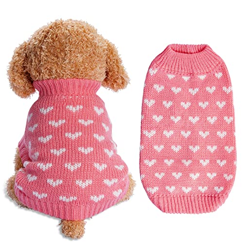 Dxhycc Hunde-Strickpullover, Herz-Pullover, Welpenpullover, warm, weich, Haustier-Urlaubskleidung für kleine Katzen und Hunde (Rosa, S) von Dxhycc