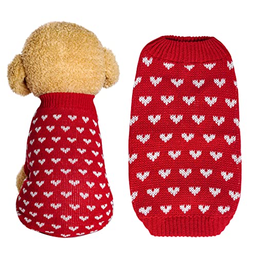 Dxhycc Hunde-Strickpullover, Herz-Pullover, Welpenpullover, warm, weich, Haustier-Urlaubskleidung für kleine Katzen und Hunde (Rot, S) von Dxhycc