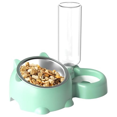 Adorable Cat Food and Water Bowl Set, Sturdy 16 Degree Tilted Dog Dish with Water Dispenser, Detachable Pet Feeder Bowl for Cats and Dogs, Ergonomic Pet Feeding Station von Dybnuhoc