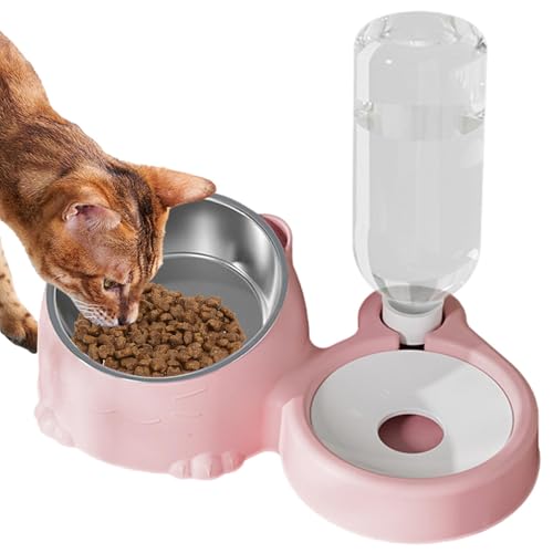 Adorable Cat Food and Water Bowl Set, Sturdy Food Feeding Tilted Dishes for Puppies, Cat Stainless Steel Food Bowl and Automatic Water Large Capacity Dispenser for Pets Dogs, Puppies, Kittens von Dybnuhoc