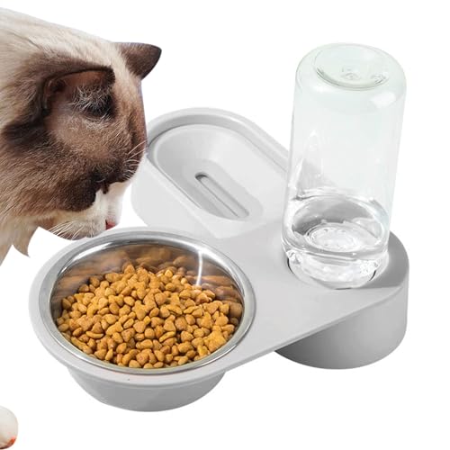 Cat Feeder and Water Dispenser, Rotatable Pet Bowl, 2-in-1 Cat Food Dispenser, Stainless Steel Pet Feeder, Non-Slip Pet Bowls, Automatic Water Dispenser for Pets, Pet Bowl for Cats and Dogs von Dybnuhoc