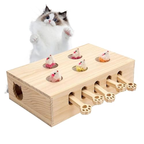 Dybnuhoc Hunting Cat Toy, Interactive Hunting Cat Toy: Wooden Mice Catching Game for Cats, Simulated Play Toy for Exercise, Great for Indoor Fun in Living Room & Bedroom, Engaging Toy for Active Cats von Dybnuhoc