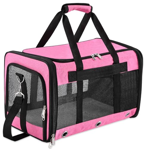 Weiche Seiten Faltbare Katze/Hund/Haustier-Tragetasche, tragbare Welpen/Haustier-Reise-Tragetaschen für Katzen/Hunde mit Schultergurt und abnehmbarer Matte, langlebiger Katzenkorb von 11,3 kg – Rosa, von Dycietx