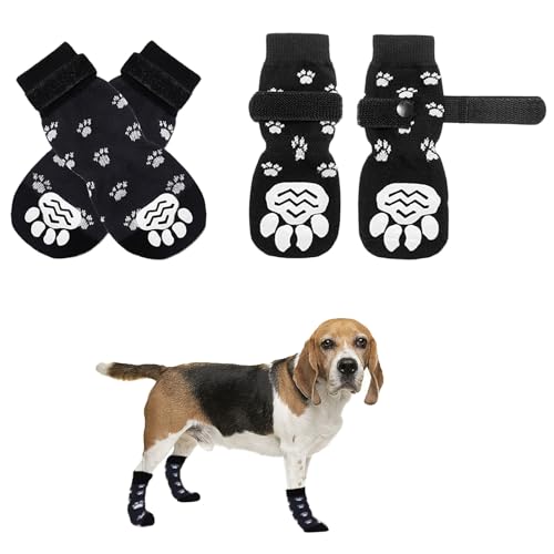 4 Stück Indoor Anti-Rutsch Socken für Hunde Pfotenschutz Hund Hundesocken Mit Schnalle Anti Rutsch Socken Hund Weicher Verstellbarer Pfotenschutz Hundesocken Leckschutz Antirutschsocken Hund von Dycjotyl