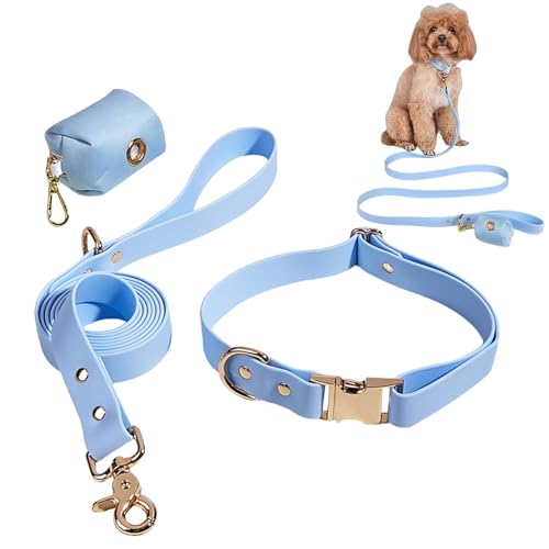 Dyeulget Hundehalsband und Leine, passendes Set, tragbares Hundehalsband und Leine mit Kotbeutel für kleine, mittelgroße Hunde, Haustiere, Welpen von Dyeulget