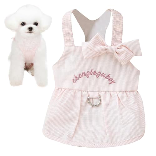 Dyeulget Hundekleidung für kleine Hunde Mädchen Sommer,Hunde-Sommerkleid,Hündchen-Prinzessin-Kleider | Gestreifte Hunde-Outfits mit Kordelzug-Schnalle, Hunde-Sommerkleid mit Schleife für kleine, von Dyeulget