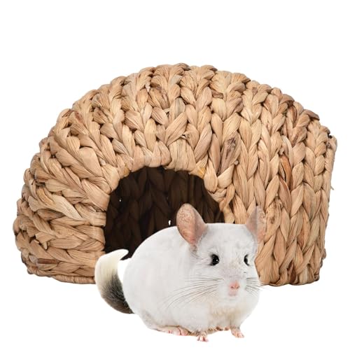 Dyeulget Kaninchennest | Kleines Tierspiel-Versteckbett, Heumatte, Kauspielzeug,Handgefertigtes Rohrkolbenhaus für Meerschweinchen, Hamster, Chinchilla, Frettchen, Kleintiere von Dyeulget