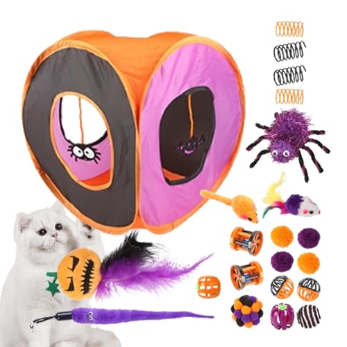 Dyeulget Katzentunnel für Hauskatzen, Katzenspielzeug für den Innenbereich,Halloween-Katzentunnel-Spielzeugset | Niedliches interaktives Katzenwürfel-Spielzeugset, Halloween-Kätzchenzubehör, von Dyeulget