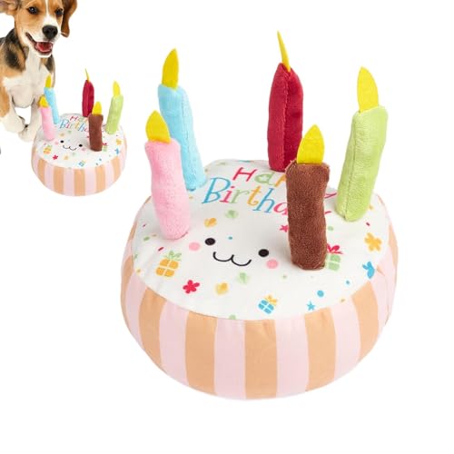 Dyeulget Pet Plush Sound Toy - Birthday Cake Shape Dog Chew Toys - Pet Supplies for Small and Medium Dogs, Dog Enrichment Toys, Interactive Dog Toys von Dyeulget