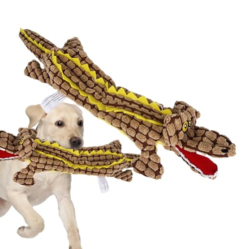 Dyeulget Quietschendes Hundespielzeug, Plüsch-Kauspielzeug für Hunde | Haustiere lindern Langeweile, schreiendes Krokodilspielzeug | Weiches, interaktives, quietschendes Krokodil für aggressive Kauer, von Dyeulget