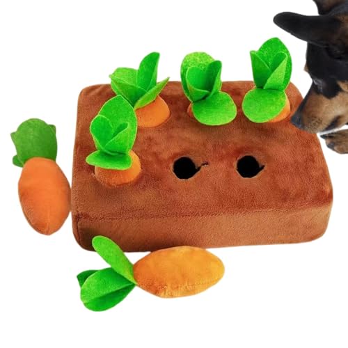 Dyeulget Versteckspiel-Plüsch-Hundespielzeug, interaktives Hunde-Karotten-Plüschspielzeug,Süßes Karottenerntespielzeug - Gefülltes Karotten-Plüsch-Puzzle-Spielzeug, Gemüse-Kauspielzeug für Aggressive von Dyeulget