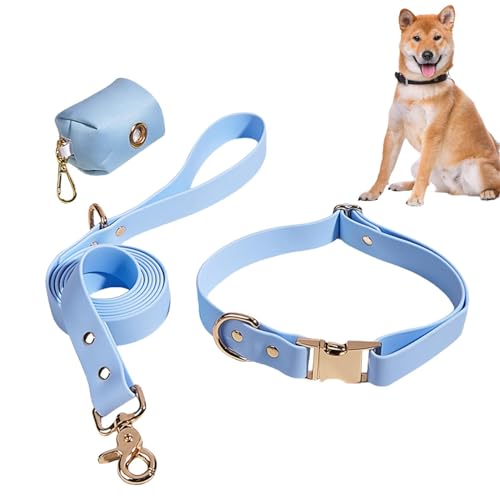 Dyeulget Verstellbares Hundehalsband – Haustierhalsbänder mit Hundeleinen, Hundehalsband und Leine, passendes Set mit Kotbeutelhalter für kleine, mittelgroße Haustiere und Welpen von Dyeulget